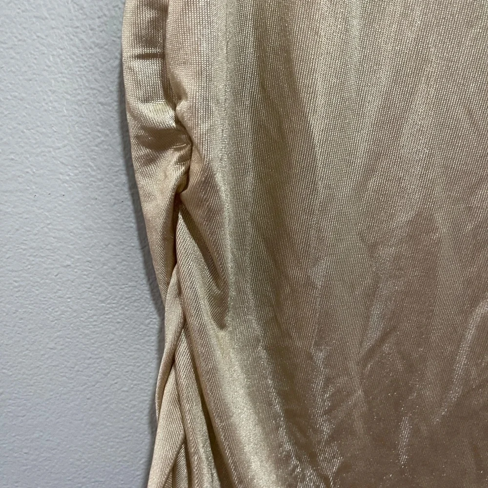 M by Rebecca Minkoff Womne's XL Mock Neck Gold Metallic Sleeveless Blouse Ruched - Picture 3 of 12